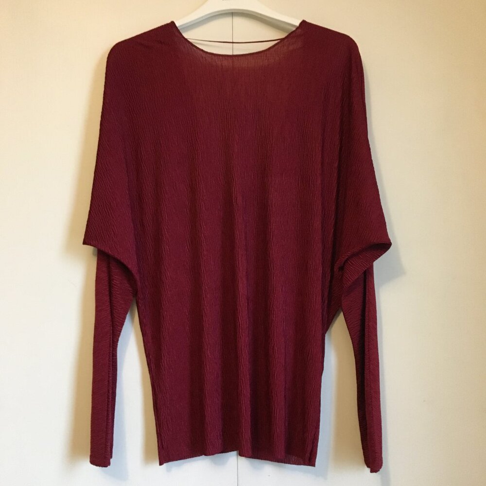NWT Fire Festival Plisse Topshop Burgundy Dolman Sleeve Open Back Twist Top - 6